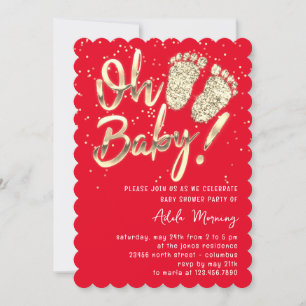 Guld Confetti Feet Baby Shower-skript Red Inbjudningar