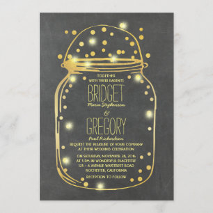 Guld Confetti Fireflies Mason Burk Bröllop Inbjudningar