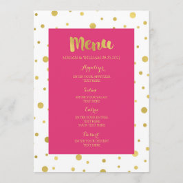 Guld Confetti Fuchsia Shock rosa Menu Bröllop Meny