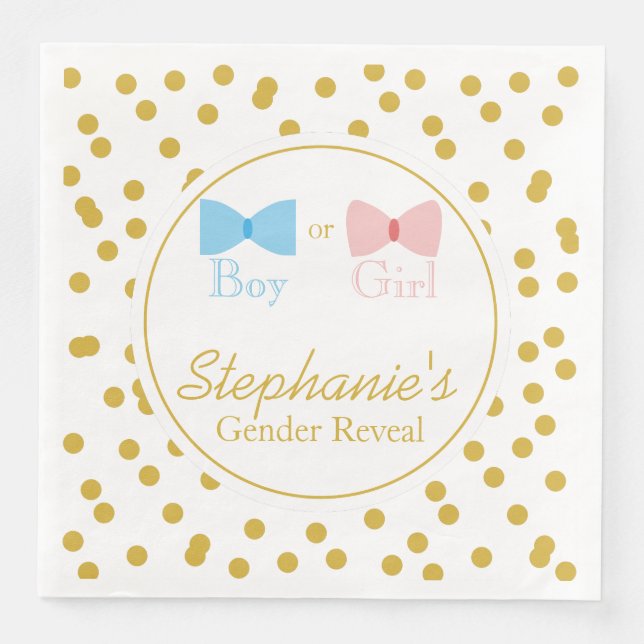 Guld Confetti Gender Reveal Bow and Bow Tie Pappersservett (Framsida)