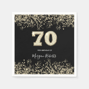 Guld Confetti Glitter Black 70:e Födelsedagsfesten Pappersservett