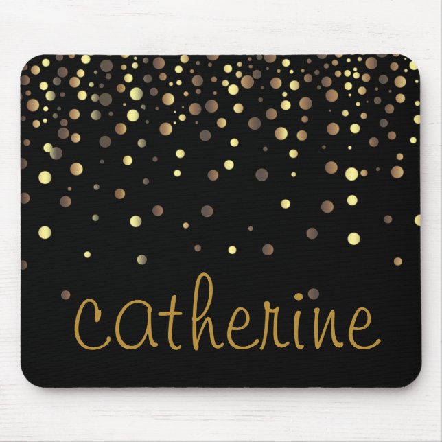 Guld Confetti Glitter Black Faux Foil Glittery Musmatta (Framsidan)