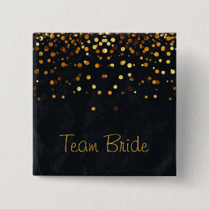 Guld Confetti Glitter Faux Foil Black Team Bride Knapp