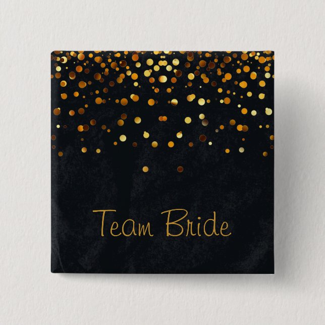 Guld Confetti Glitter Faux Foil Black Team Bride Knapp (Framsida)