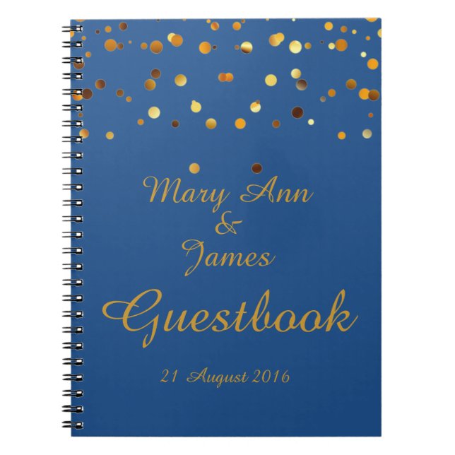 Guld Confetti Glitter Faux Foil Blue Guest Anteckningsbok Med Spiral (Framsidan)