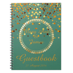 Guld Confetti Glitter Faux Foil Grönt Guest Notebo Anteckningsbok