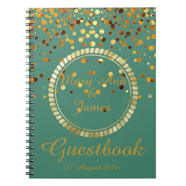Guld Confetti Glitter Faux Foil Grönt Guest Notebo Anteckningsbok (Framsidan)