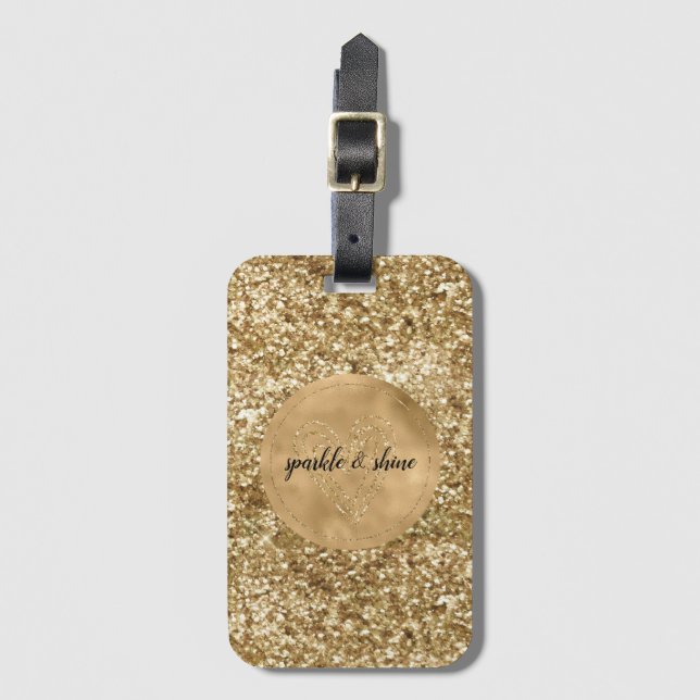 Guld Confetti Glitter Heart Bagagebricka (Framsida vertikal)
