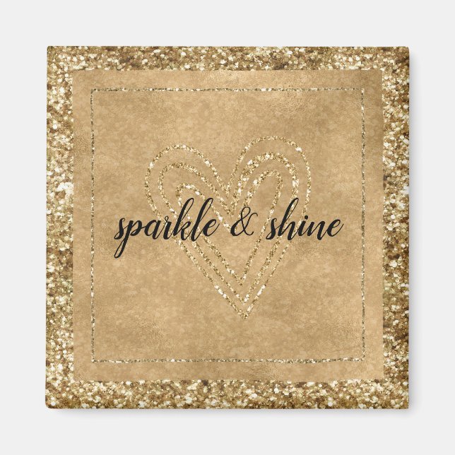 Guld Confetti Glitter Heart Magnet (Framsidan)