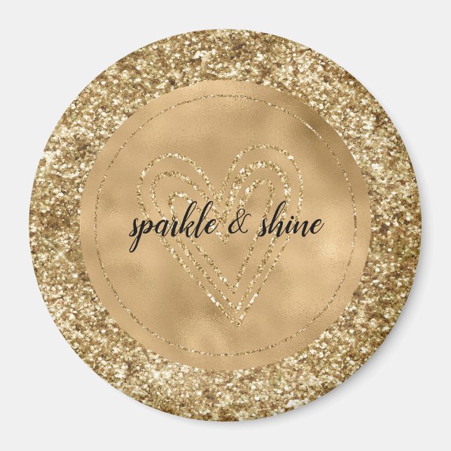 Guld Confetti Glitter Heart Magnet (Framsidan)