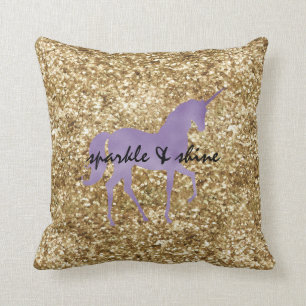 Guld Confetti Glitter Lila Unicorn Kudde