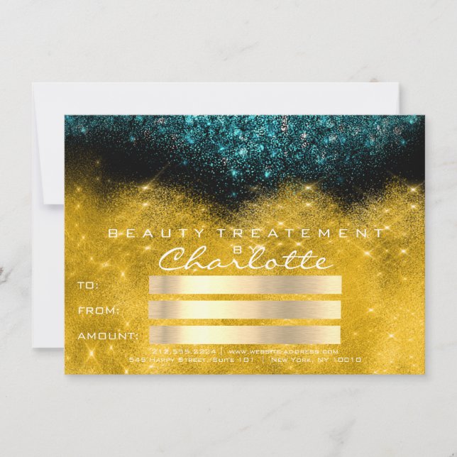 Guld Confetti Glitter Teal Salon Certificate Gift (Framsida)