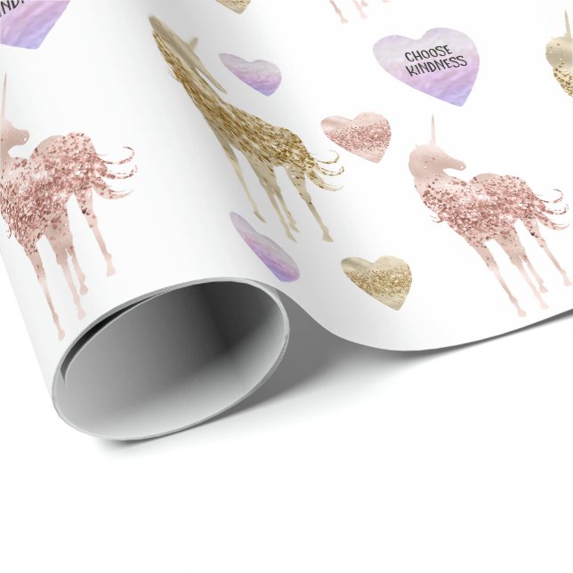 Guld Confetti Glitter Unicorn Presentpapper (Rullad Hörn)