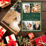 Guld Confetti Gräns Grönt Photo Collage jul Julkort<br><div class="desc">Denna elegant och det enkla Julhälsningar julkortet är perfekt för vilken modern familj som helst. Den innehåller fem bilder av dig själv och/eller din familj med en faux-utskriven guld-folie gräns och innehåller ett "God jul, "-meddelande ovanpå en enkel grönt. Det är chic, söt, festlig och söt. perfekten som ska skickas...</div>