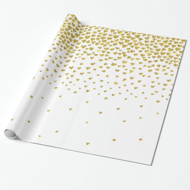 Guld Confetti Hearts Presentpapper (Utrullad)