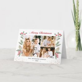 Guld Confetti Holly Berries Chic jul 3 foto Helgkort