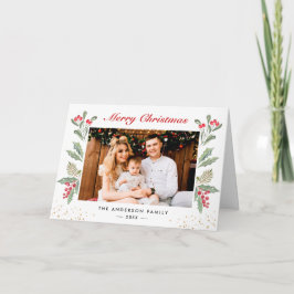 Guld Confetti Holly Berries God jul Foto Helgkort