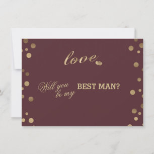 Guld Confetti Kärlek Burgundy Bröllop Best Man Inbjudningar