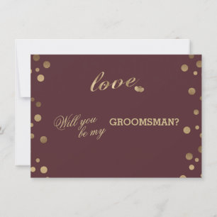Guld Confetti Kärlek Burgundy Bröllop Groomsman Inbjudningar