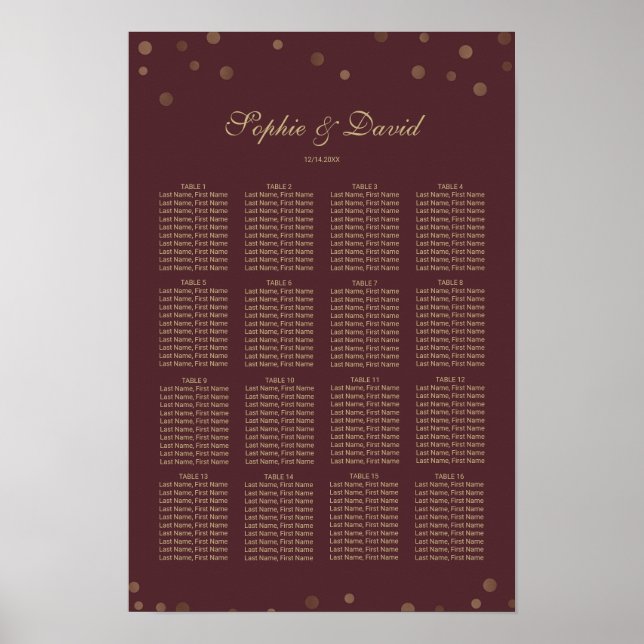 Guld Confetti Kärlek Burgundy Bröllop Poster (Framsidan)