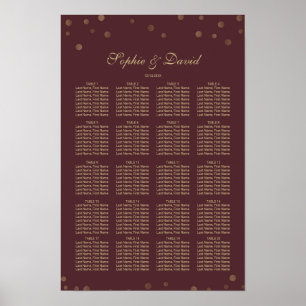 Guld Confetti Kärlek Burgundy Bröllop sätesdiagram Poster
