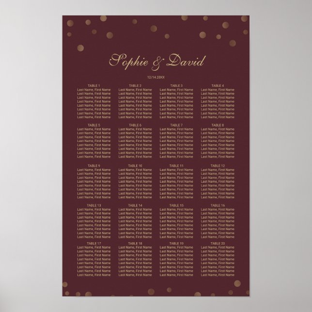 Guld Confetti Kärlek Burgundy Bröllop sätesdiagram Poster (Framsidan)