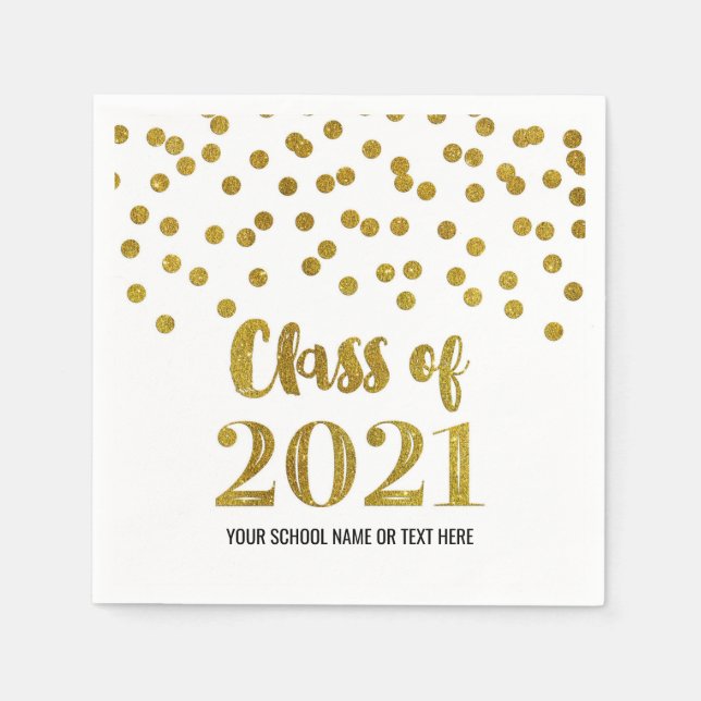 Guld Confetti-klass 2021 Studenten Pappersservett (Framsidan)