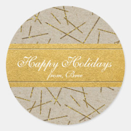 Guld Confetti Kraft Papper Rustic Helgdag Stickers Runt Klistermärke