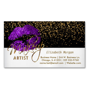 Guld Confetti & Lila Läppar - Makeup Artist Magnetiska Visitkort