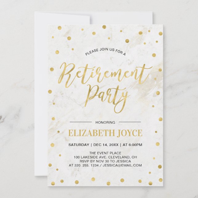 Guld Confetti & Marble | Modern Pension Party Inbjudningar (Framsida)