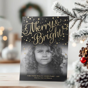 Guld Confetti Merry Bright Anpassningsbar Photo Ca Julkort