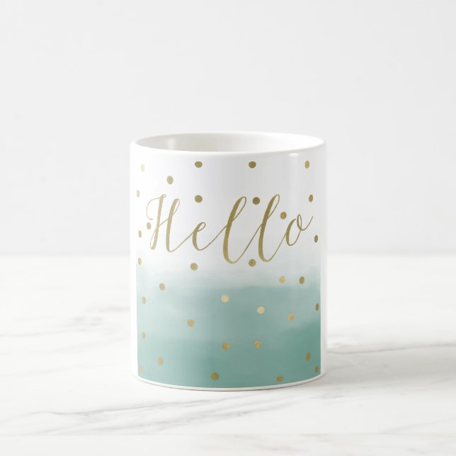 Guld Confetti Mint Watercolor Hej Kaffemugg (Center)
