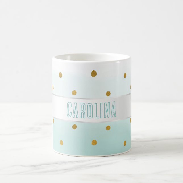 Guld Confetti Mint Watercolor Namn Kaffemugg (Center)