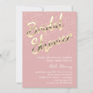 Guld Confetti Möhippa Script Rosa RosePowder Inbjudningar