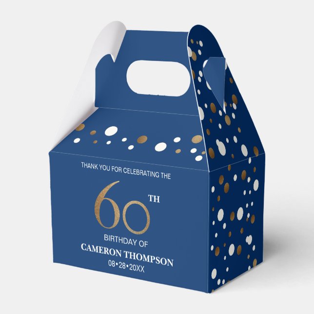 Guld Confetti Mörk blått 60-årsdag Anpassningsbar Presentaskar (Baksidan Sidan)