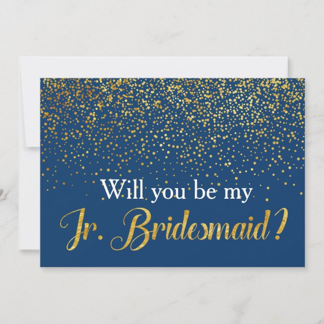 Guld Confetti Navy, blir du min Jr Bridesmaid Inbjudningar (Framsida)