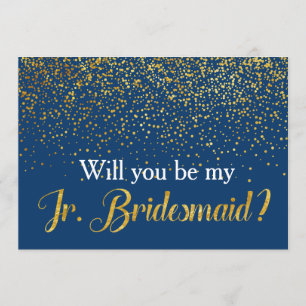 Guld Confetti Navy, blir du min Jr Bridesmaid Inbjudningar