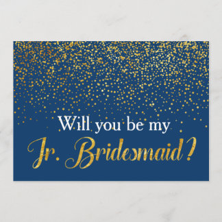 Guld Confetti Navy, blir du min Jr Bridesmaid Inbjudningar