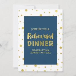 Guld Confetti Navy Blue Rehearsal Dinner Party Inbjudningar