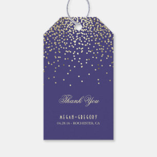 Guld Confetti Navy Bröllop Tack Presentetikett