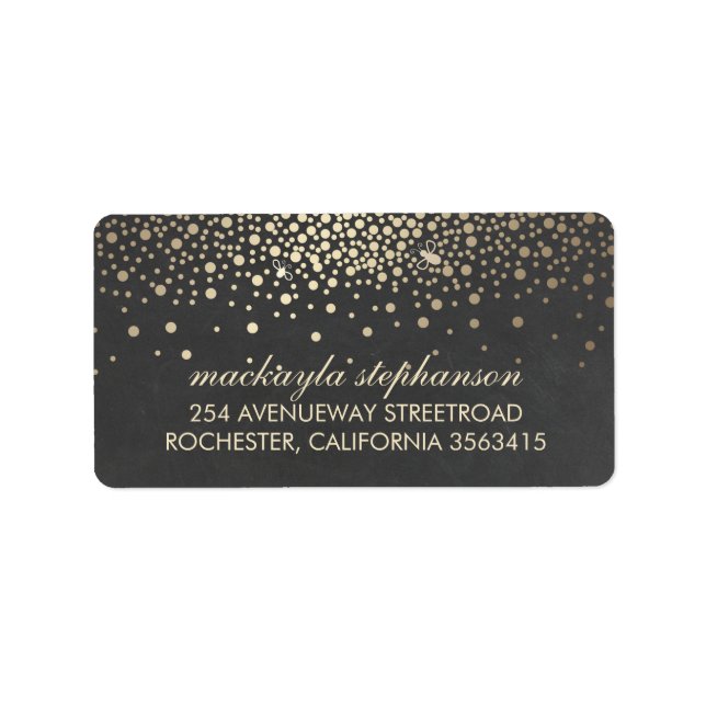 Guld Confetti och Fireflies Chalkboard Bröllop Adressetikett (Framsidan)