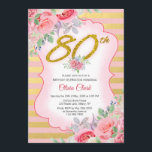 Guld Confetti och Rosa Blommigt 80:e födelsedagen Inbjudningar<br><div class="desc">En ljusstark kvinnlig blommigt med vattenfärg ro i mjuka rosor med en gnutta grey på bakgrunden till guld foil och rosa vågrät. Du kan anpassa kortet ytterligare genom att klicka på knappen "anpassa".</div>
