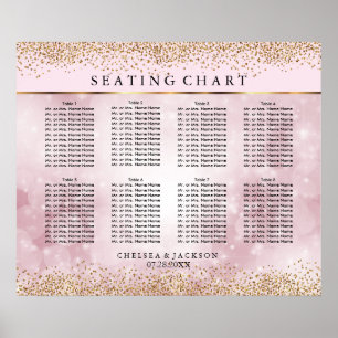 Guld Confetti och Rosa Bokeh - 10 Sittplatsdiagram Poster