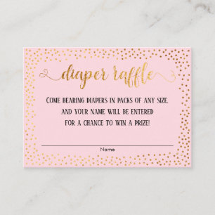 Guld Confetti och skript på Rosa Diaper Raffle Car Tilläggskort
