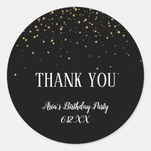Guld Confetti on Black Birthday Tack Sticker Runt Klistermärke