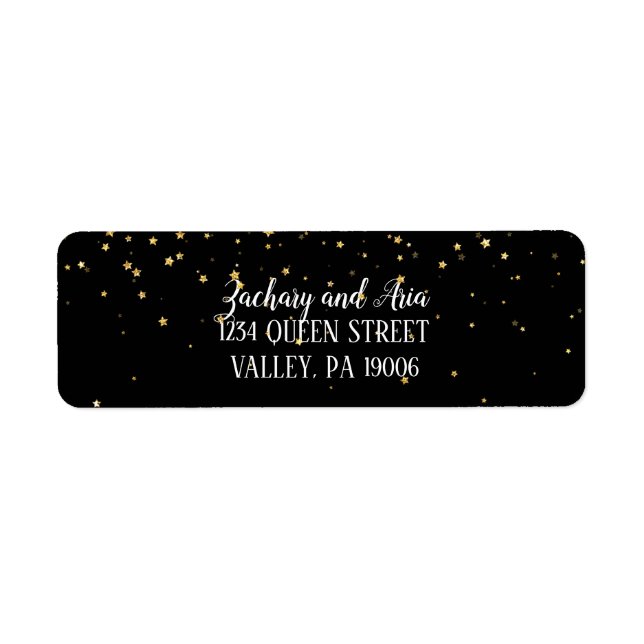 Guld Confetti på Adressetiketterna Bröllop i Svart Returadress Etikett (Framsidan)