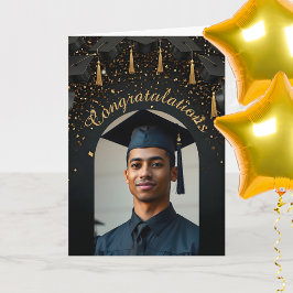 Guld Confetti på fotobåge för svarta Studentmössor Kort
