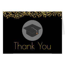 Guld Confetti på svart med Studentmössa tack Hälsningskort