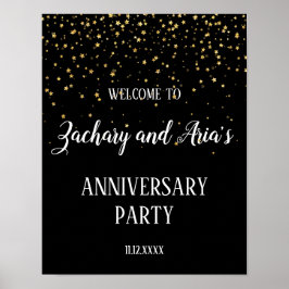 Guld Confetti på svarta årsdagen Party Välkommen Poster