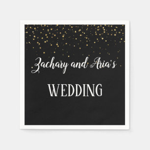 Guld Confetti på svarta Bröllop Napkins Pappersservett